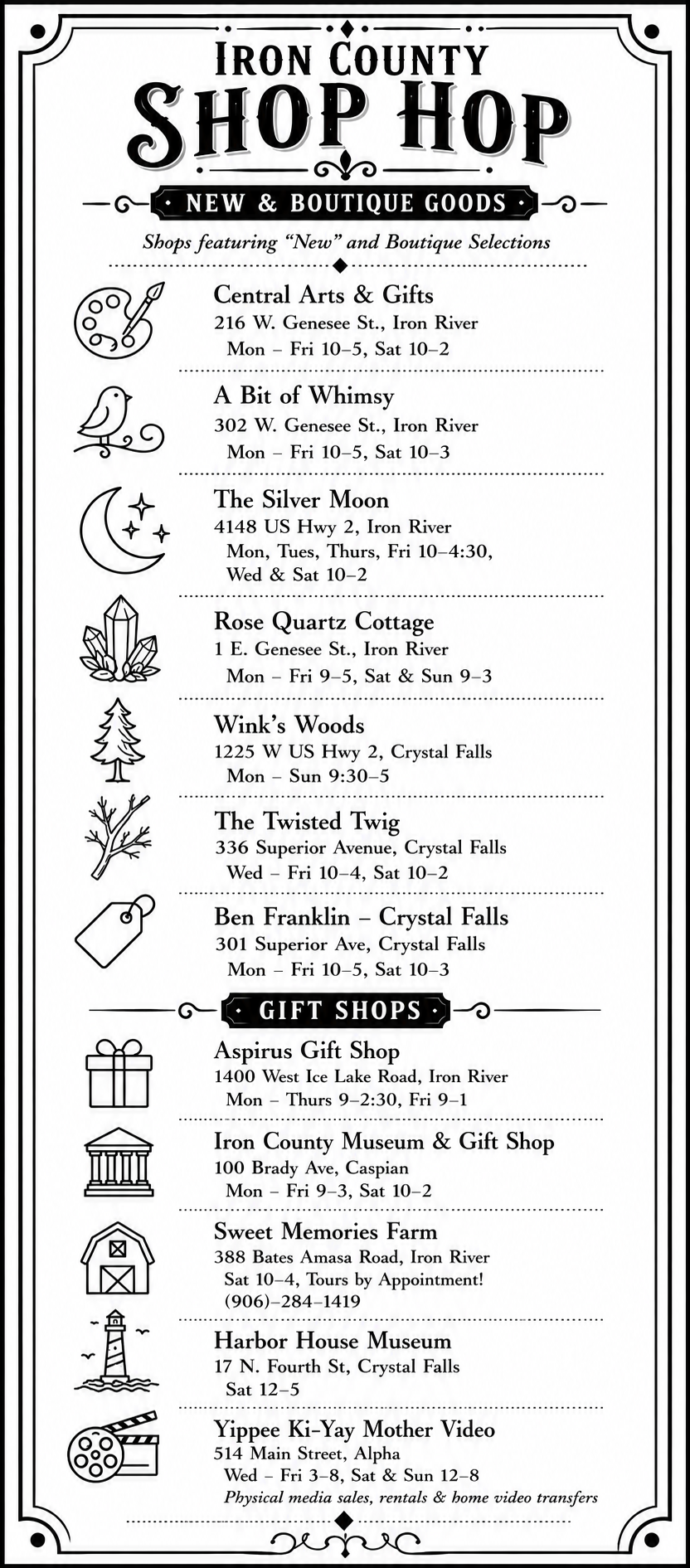 New boutique and gift brochure panel